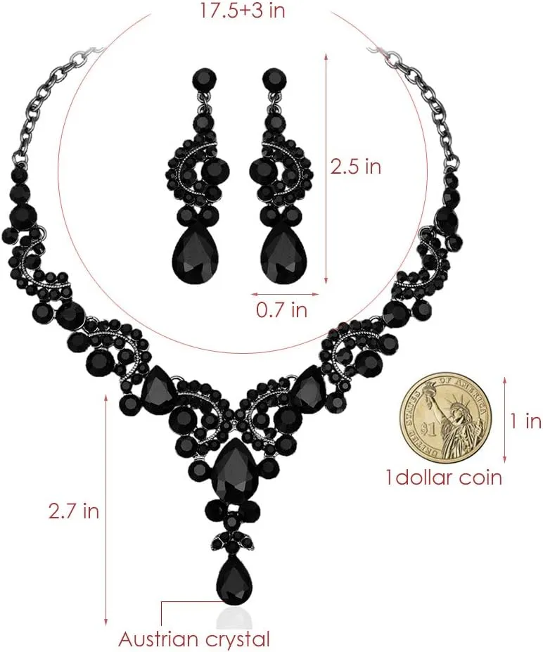 CSY Elegant Crystal Bridal Necklace Earrings Set Rhinestone Wedding Party Costume Jewelry Sets for Brides Bridesmaid Women