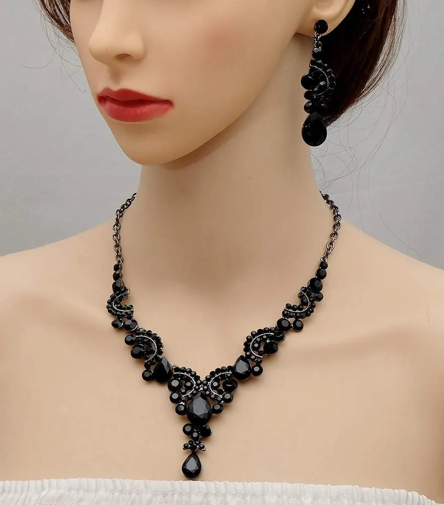 CSY Elegant Crystal Bridal Necklace Earrings Set Rhinestone Wedding Party Costume Jewelry Sets for Brides Bridesmaid Women