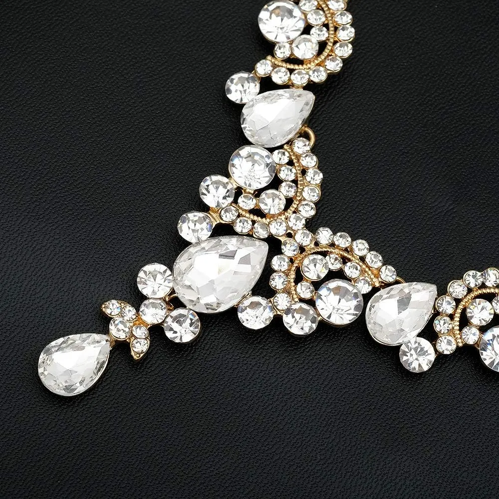 CSY Elegant Crystal Bridal Necklace Earrings Set Rhinestone Wedding Party Costume Jewelry Sets for Brides Bridesmaid Women
