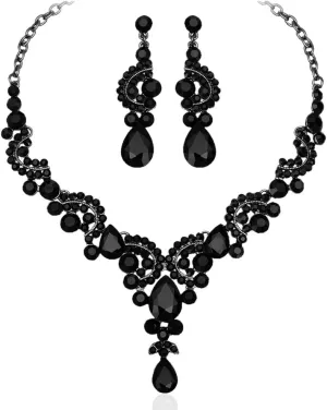 CSY Elegant Crystal Bridal Necklace Earrings Set Rhinestone Wedding Party Costume Jewelry Sets for Brides Bridesmaid Women