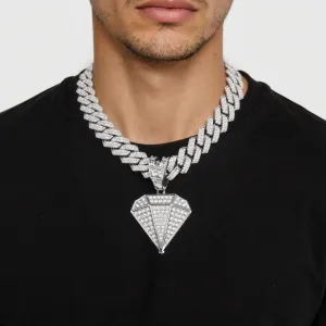 Cuban chain necklace Silver/gold Cuban chain, three-dimensional triangular diamond, 18k gold and silver diamond cut stainless steel chain, full diamond pendant,cuban link chain for women,diamond cuban chain
