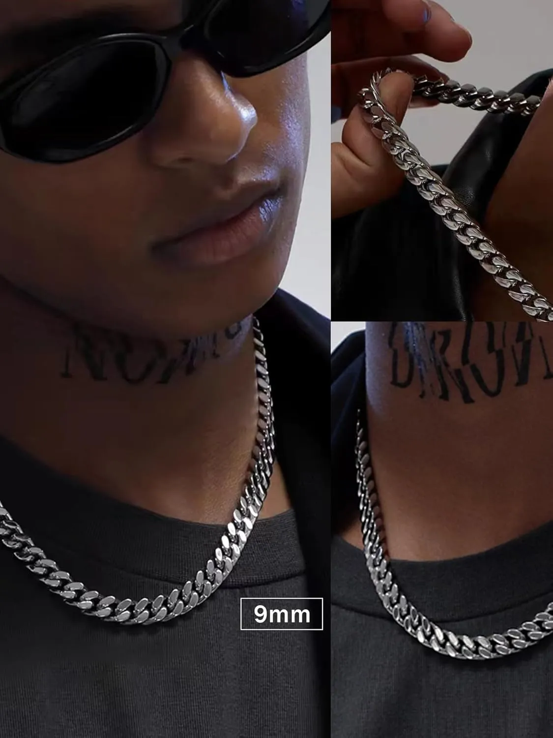 Cuban Chain Stainless Steel Necklace for Men Women, 5/7/9/11MM Width, 18K Gold/Black Metal/316L Stainless Steel Sturdy Curb Link Chain Necklaces, 18-30inch Length