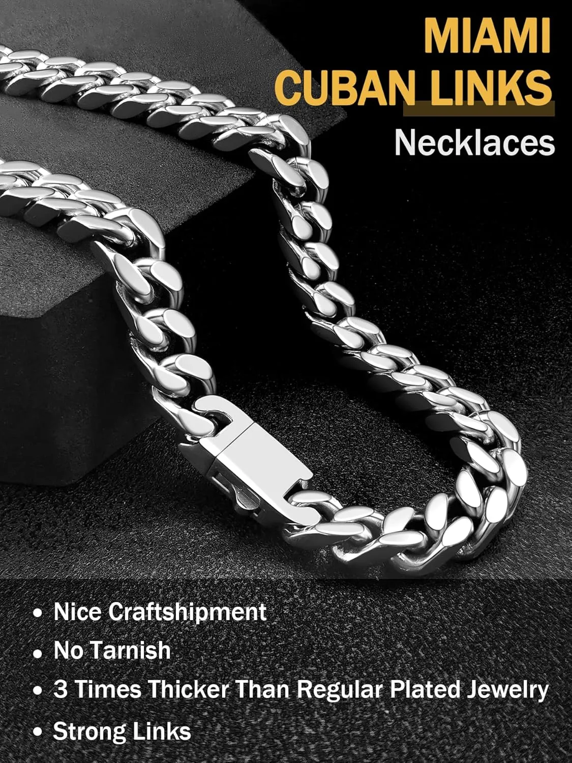 Cuban Chain Stainless Steel Necklace for Men Women, 5/7/9/11MM Width, 18K Gold/Black Metal/316L Stainless Steel Sturdy Curb Link Chain Necklaces, 18-30inch Length