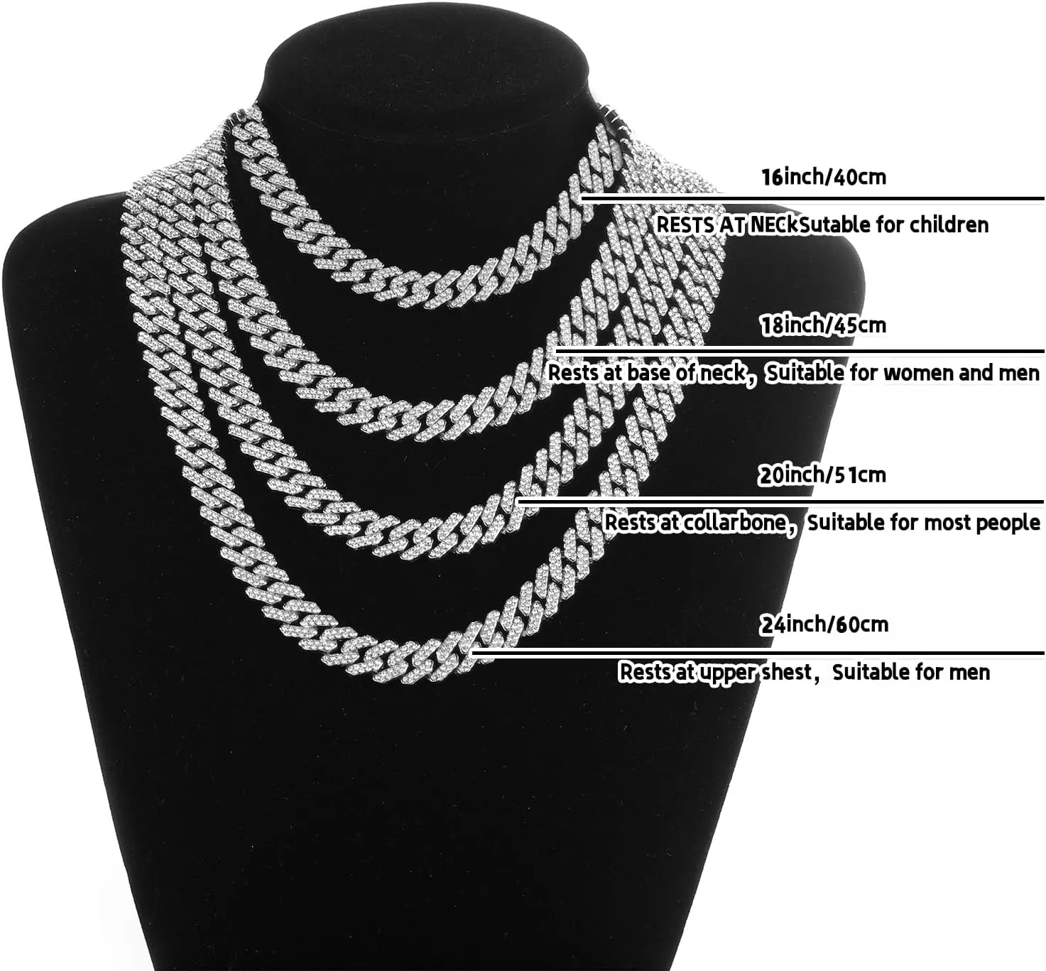 Cuban Link Chain Mens Ice Out Miami Cuban Necklace Silver/Gold Bling Diamond Hip Hop Jewelry for Women