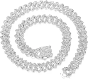 Cuban Link Chain Mens Ice Out Miami Cuban Necklace Silver/Gold Bling Diamond Hip Hop Jewelry for Women