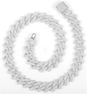Cuban Link Chain Mens Iced Out Miami Cuban Necklace Silver Bling Diamond Hip Hop Jewelry for Men and Women