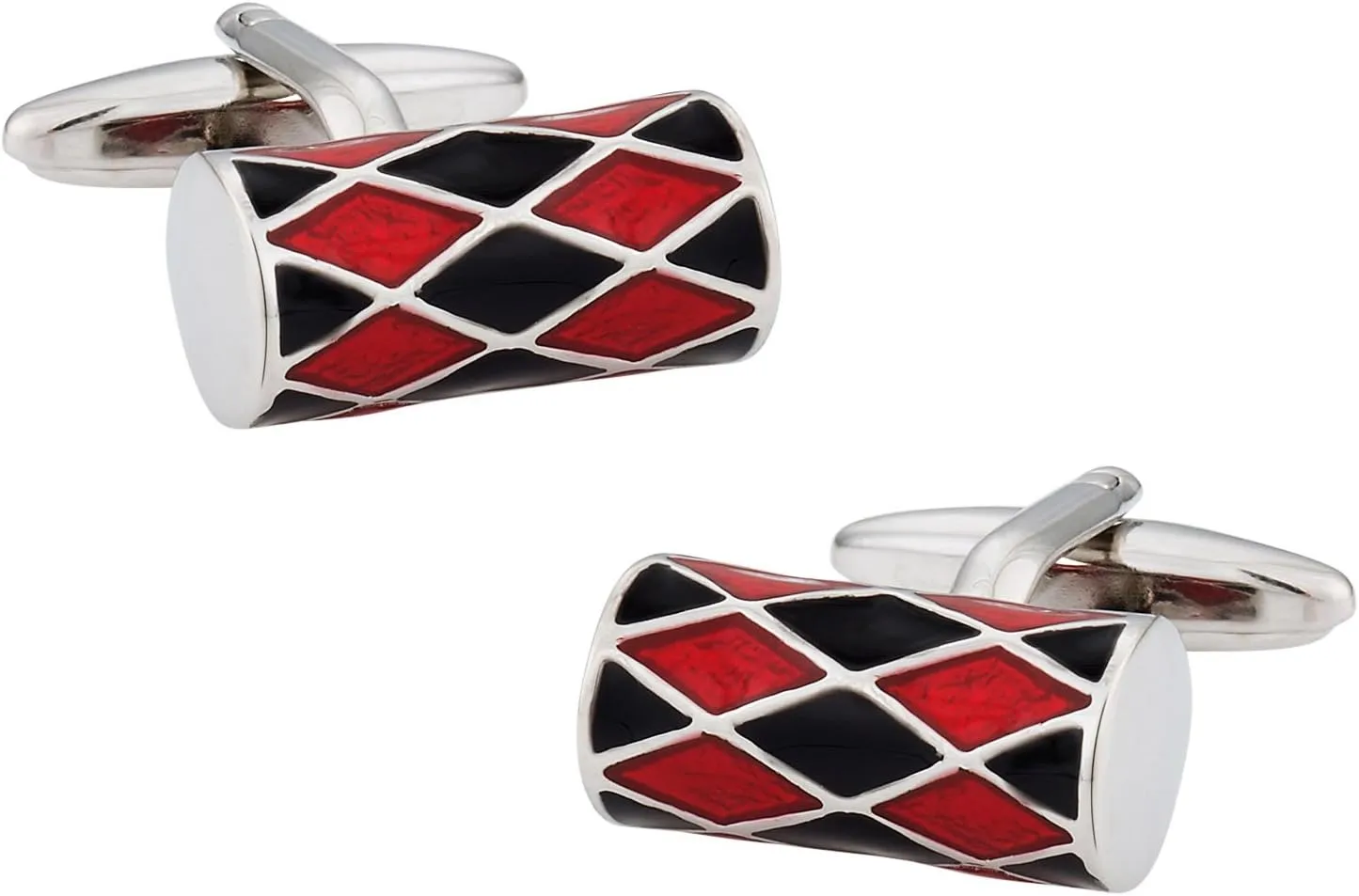 Cuff-Daddy Unique Red & Black Barrel Silver Cufflinks with Presentation Gift Box | Elegant Pattern Cuff Links for Formal Occasions Groom Wedding Gift Idea