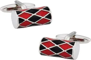 Cuff-Daddy Unique Red & Black Barrel Silver Cufflinks with Presentation Gift Box | Elegant Pattern Cuff Links for Formal Occasions Groom Wedding Gift Idea