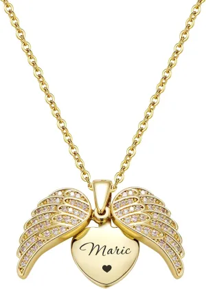 Custom Angel Wings Necklace - Wings Name Necklace for Mother's Day, Valentines Gift, Guardian Angel Wing, Personalized Memorial Gift For Mom Family, Locket Name Necklace for Women
