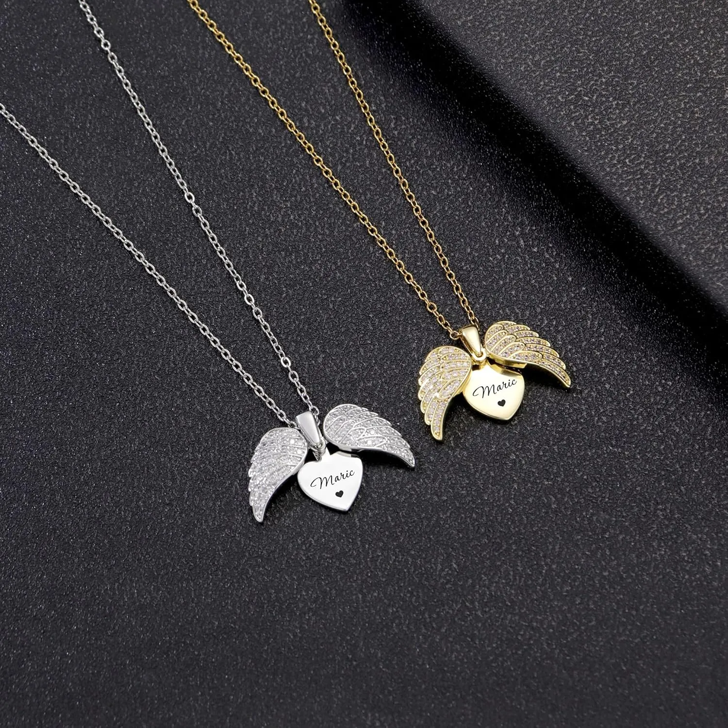 Custom Angel Wings Necklace - Wings Name Necklace for Mother's Day, Valentines Gift, Guardian Angel Wing, Personalized Memorial Gift For Mom Family, Locket Name Necklace for Women