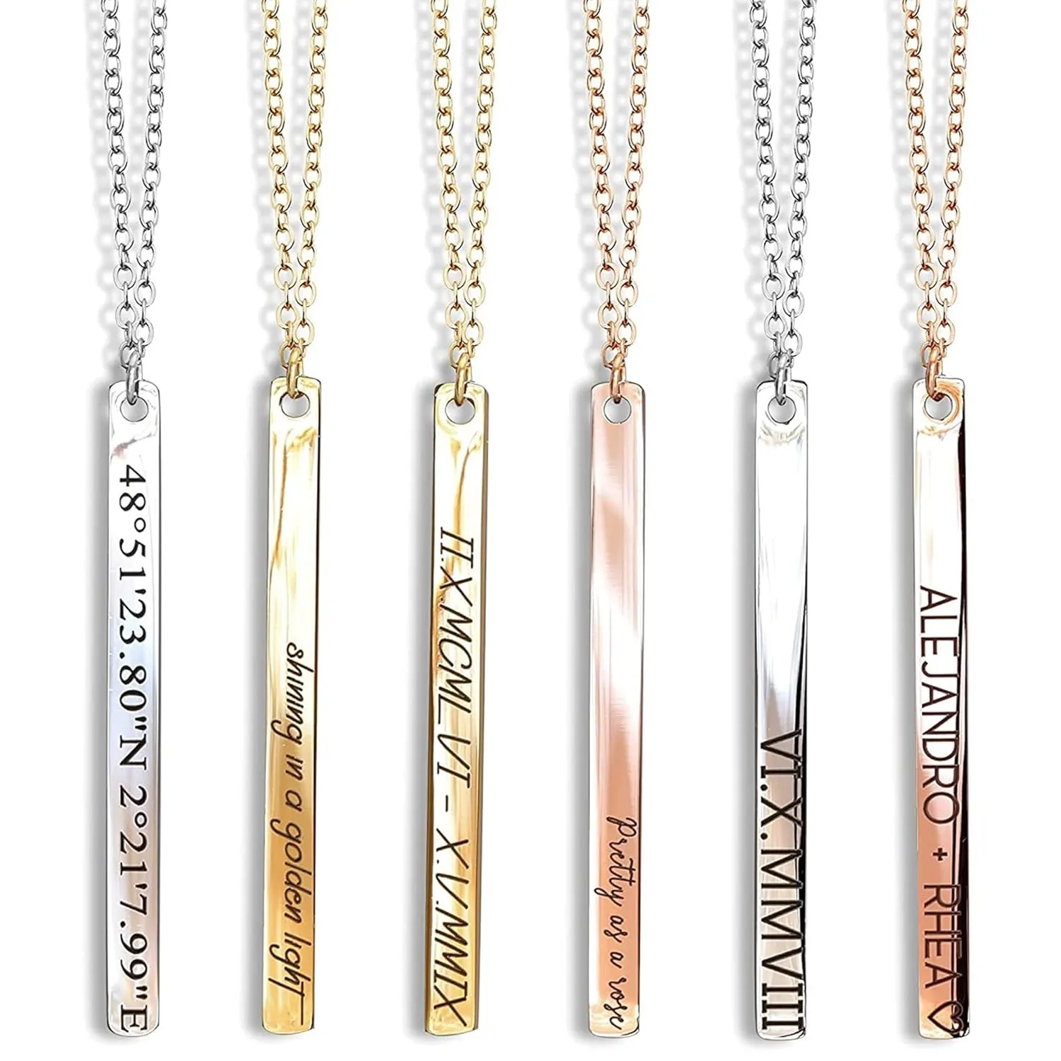 Custom Name Bar Necklace, Elegant Engraved Vertical Pendant, Unique Gift for Bridesmaids, Best Friends, and Christmas Celebrations  13N
