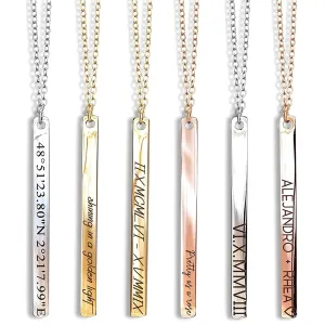 Custom Name Bar Necklace, Elegant Engraved Vertical Pendant, Unique Gift for Bridesmaids, Best Friends, and Christmas Celebrations  13N