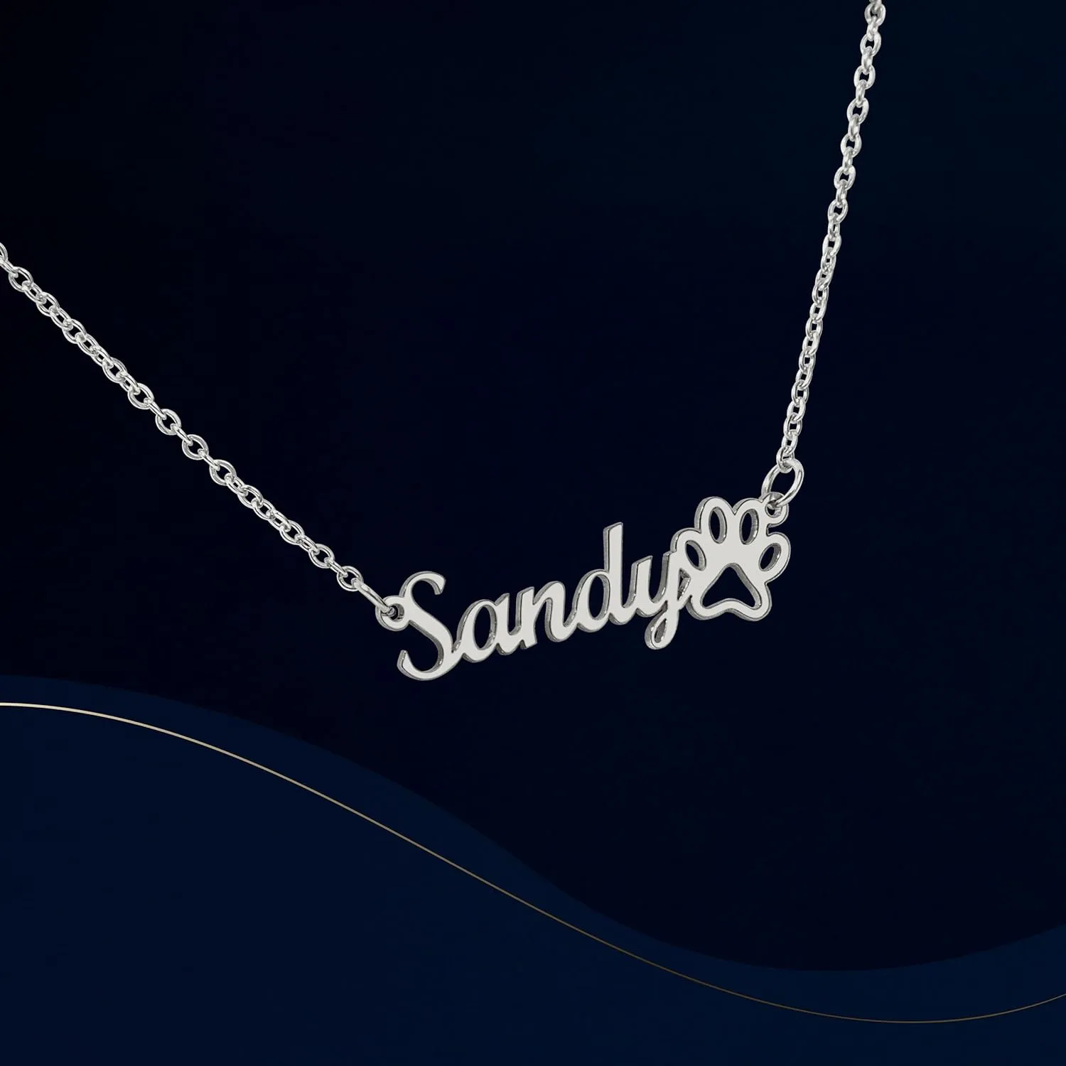 Customized Name Paw Print Necklace with Message Card Mahogany Elegant Jewelry Box Gift - A Symbol of Special Bond with Pet