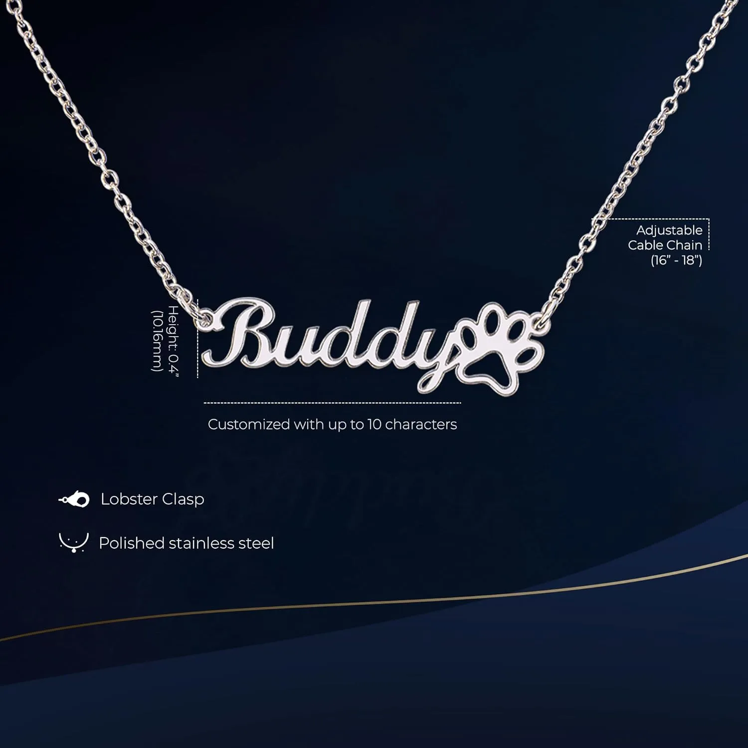 Customized Name Paw Print Necklace with Message Card Mahogany Elegant Jewelry Box Gift - A Symbol of Special Bond with Pet