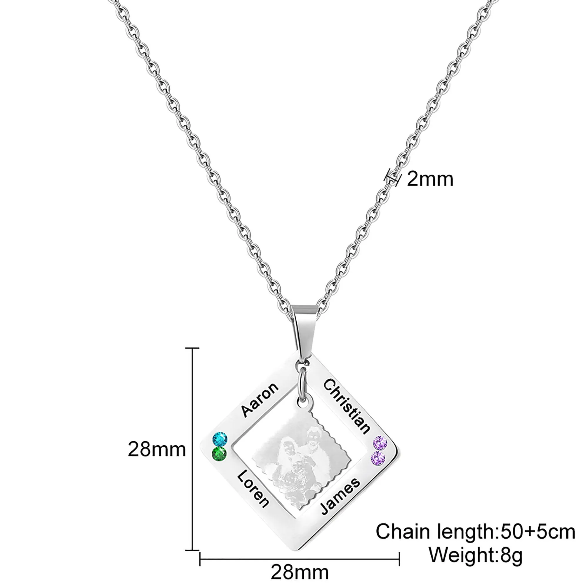 customized photos with birthstone Colorful 12 Birthstone Pendant Necklaces