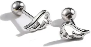 Cute Angel Wing Stud Earring Cartilage Tiny Barbell Stud Earrings for Women Girls 925 Silver 20g Screw Back Dainty Mini Hypoallergenic Conch Tragus Helix Studs Birthday Gifts