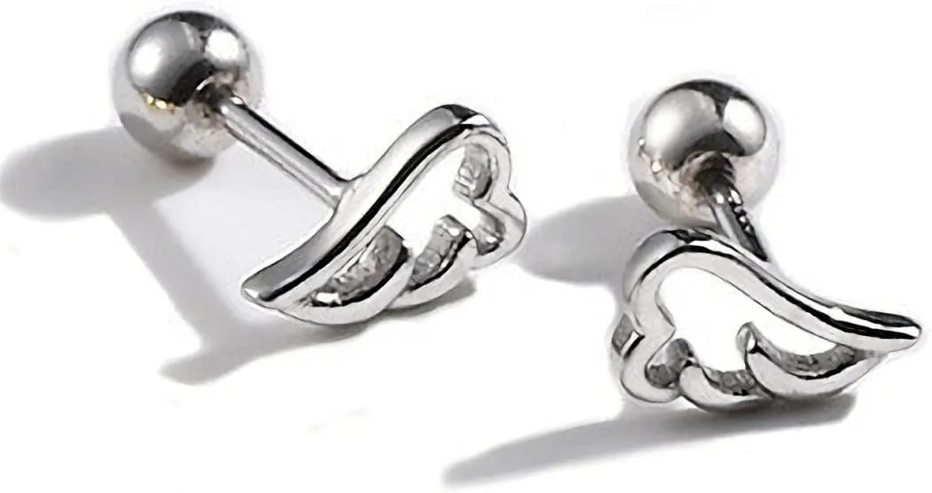 Cute Angel Wing Stud Earring Cartilage Tiny Barbell Stud Earrings for Women Girls 925 Silver 20g Screw Back Dainty Mini Hypoallergenic Conch Tragus Helix Studs Birthday Gifts