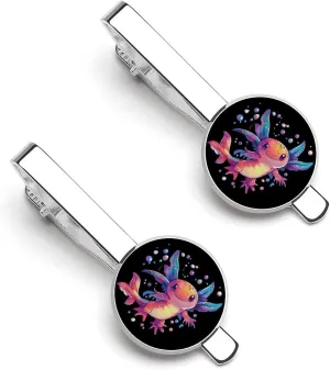 Cute Animal Colorful Axoltl Men's Tie Clip Tie Bar Round Tie Clasp Classic Tie Tack Pins Jewelry Accessories