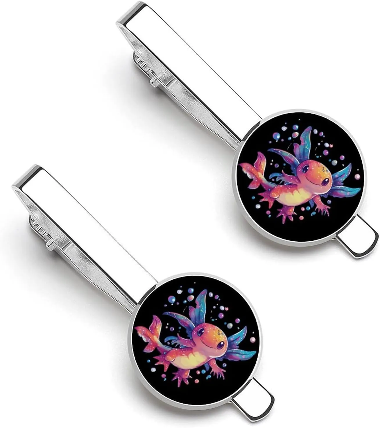 Cute Animal Colorful Axoltl Men's Tie Clip Tie Bar Round Tie Clasp Classic Tie Tack Pins Jewelry Accessories