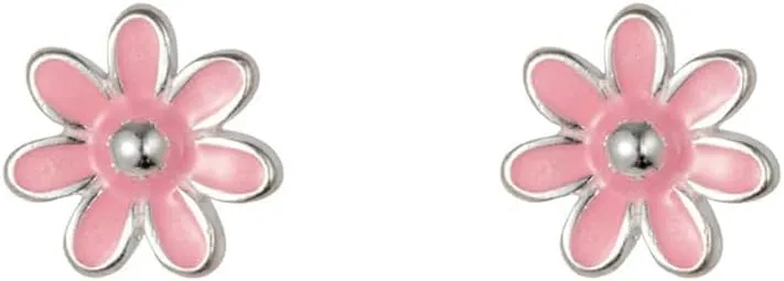 Cute Daisy Flower Small Stud Earrings for Women S925 Sterling Silver Pink Enamel Floral Tiny Cartilage Piercing Sleeper Studs Hypoallergenic Minimalist Jewelry for Her Niece Daughte