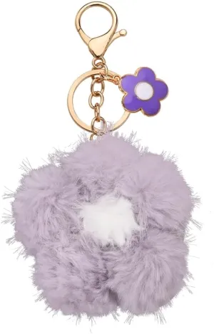 Cute Flower Plush Keychains for Backpacks Handbags Pom Pom Cherry Blossom Keychain Charm for Women Fluffy Fuzzy Key Chains