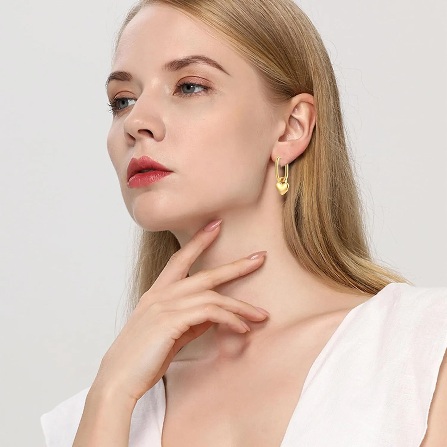 Cute Heart Love Dangle Drop Cartilage Small Huggie Hoop Earrings For Women Minimalist Charm Dangling Hoops Dainty Jewelry Gifts