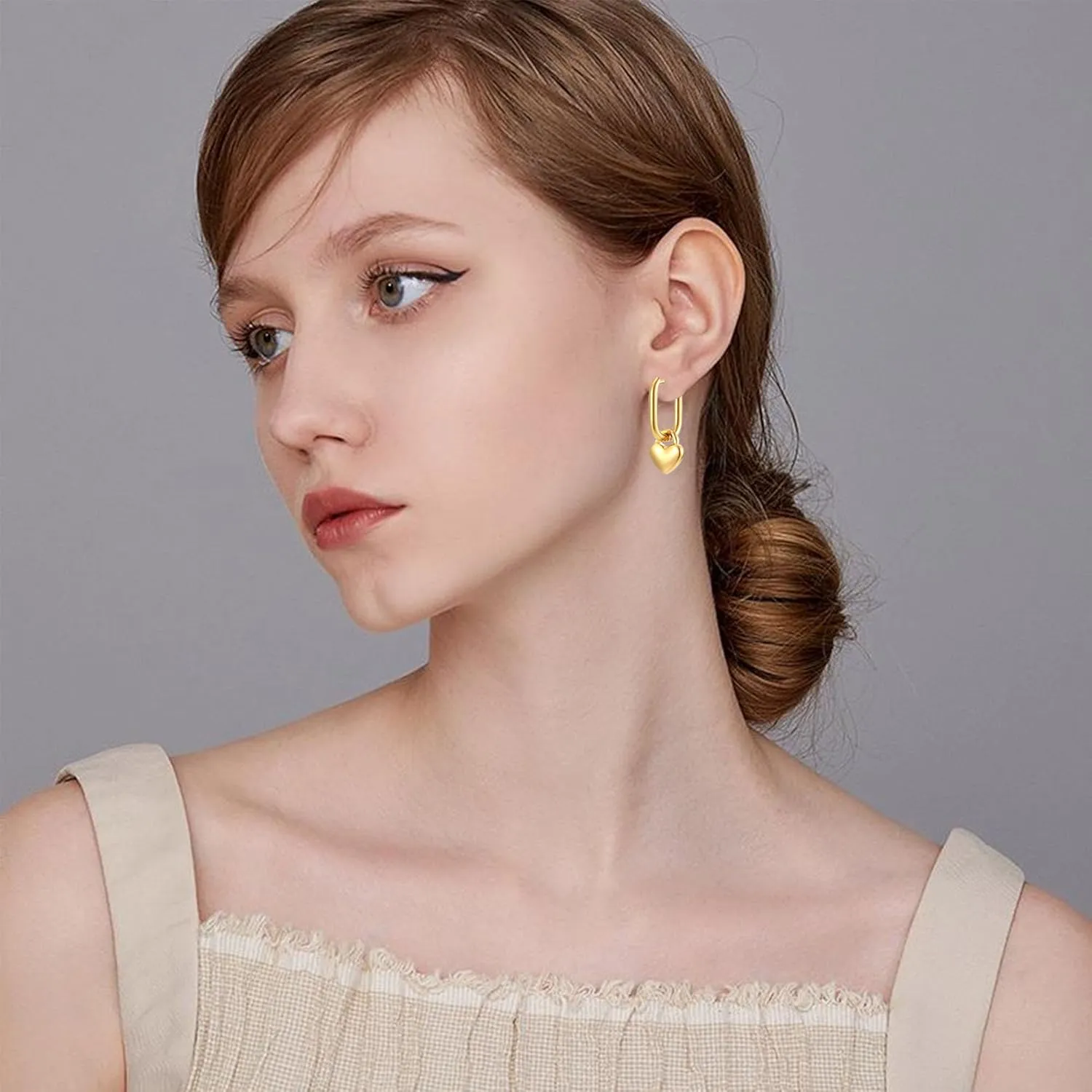 Cute Heart Love Dangle Drop Cartilage Small Huggie Hoop Earrings For Women Minimalist Charm Dangling Hoops Dainty Jewelry Gifts