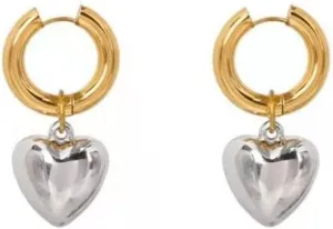 Cute Heart Love Dangle Drop Cartilage Small Huggie Hoop Earrings For Women Minimalist Silver Charm Cuff Sleeper Hoops Dainty Hypoallergenic Birthday Anniversary Christmas Jewellery Gift