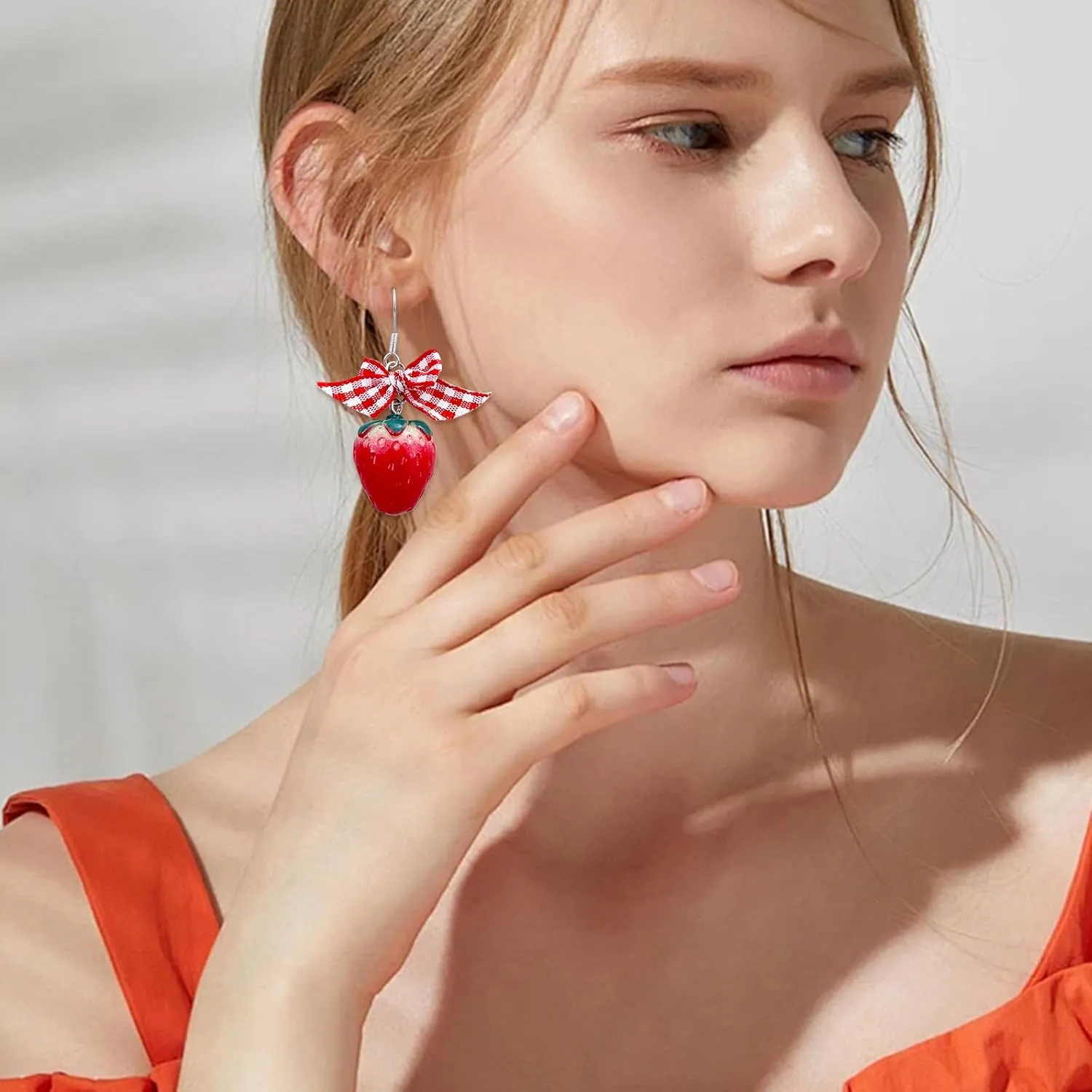 Cute Strawberry Earring for Women Acrylic 3D Simulation Strawberry Fruit Dangle Drop Earrings