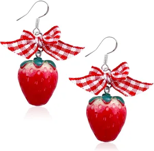 Cute Strawberry Earring for Women Acrylic 3D Simulation Strawberry Fruit Dangle Drop Earrings