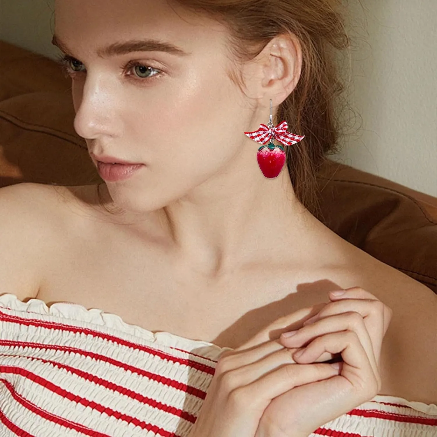 Cute Strawberry Earring for Women Acrylic 3D Simulation Strawberry Fruit Dangle Drop Earrings