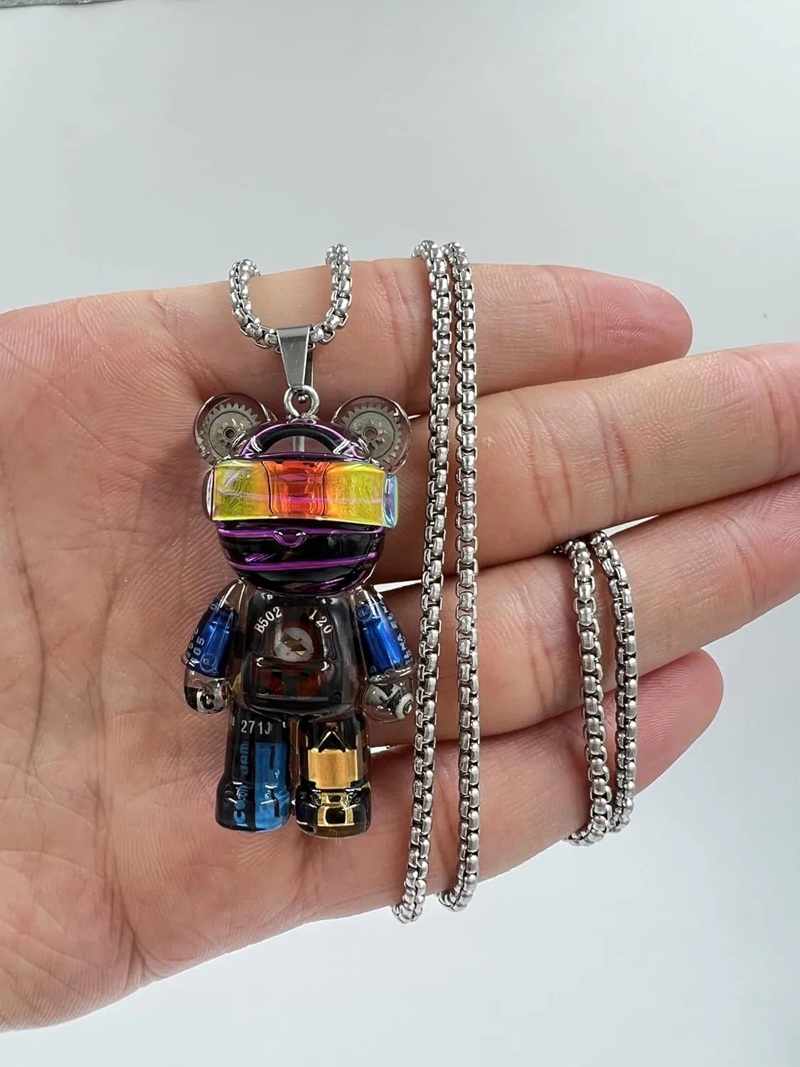 Cyberpunk Pendant Necklace, Bear Punk Robot Pendant Necklace, Steampunk Necklace, Hip Hop Necklace Pendant, Cyberpunk Jewelry for Women Men