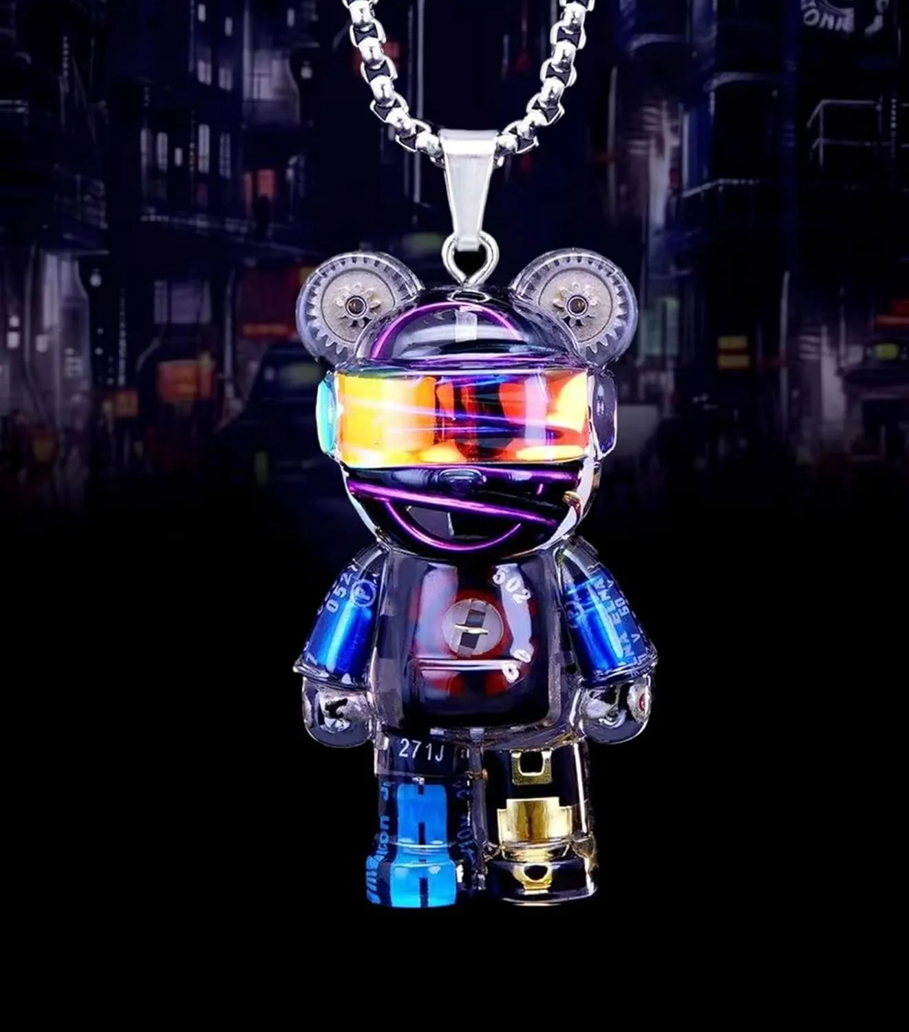 Cyberpunk Pendant Necklace, Bear Punk Robot Pendant Necklace, Steampunk Necklace, Hip Hop Necklace Pendant, Cyberpunk Jewelry for Women Men