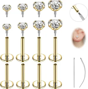 CZ Nose Rings Studs Flat Back Internal Thread Surgical Steel Hypoallergenic Nose Stud Piercing Jewelry for Nostril Tragus Helix Labret Piercings Nose Helix Medusa Lip for Women 8/10Pcs