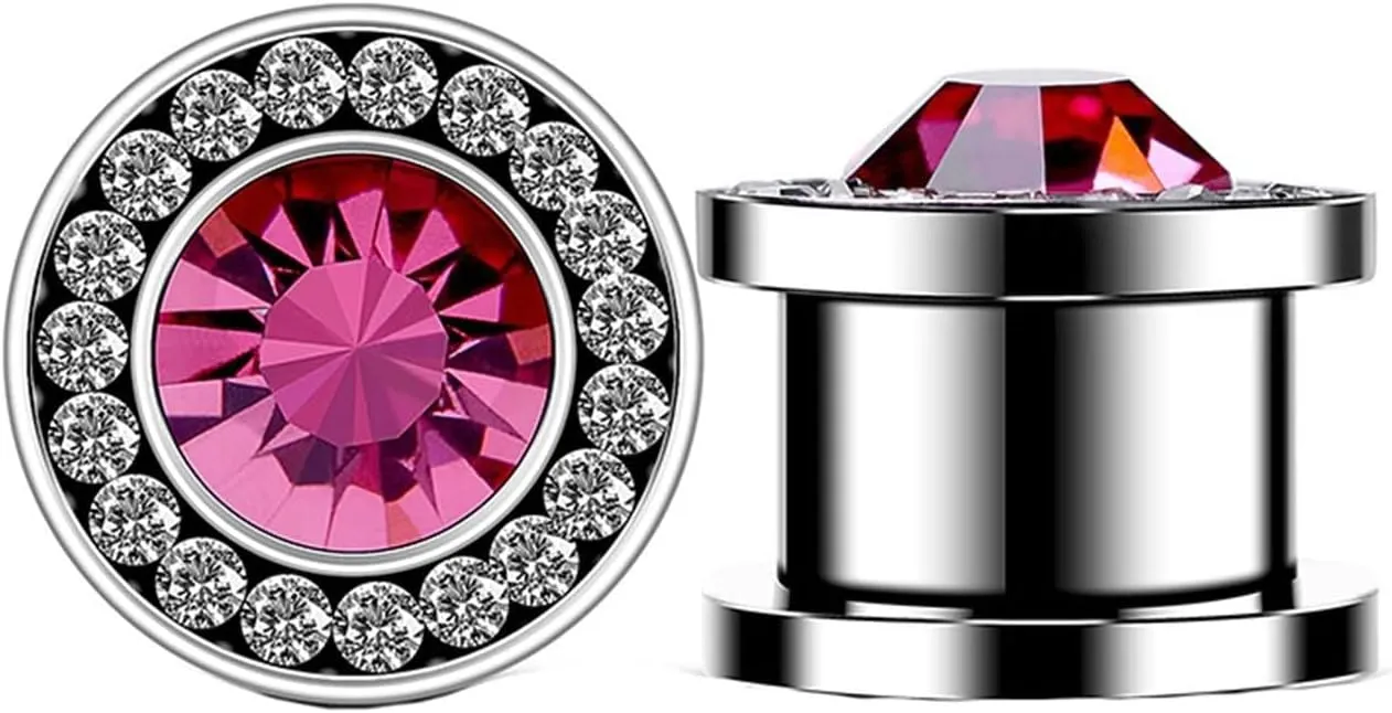 Daesar 2PCS Gauge Expander, Ear Gauges 00G 10mm Elegant Pink Cubic Zirconia Stainless Steel Ear Gauges Body Piercings Jewelry