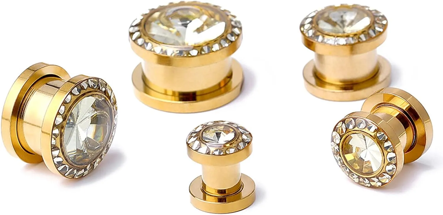 Daesar 2PCS Tunnel Gauges, Ear Gauges 00G 10mm Elegant Cubic Zirconia Stainless Steel Tunnels for Ears Piercing Jewelry