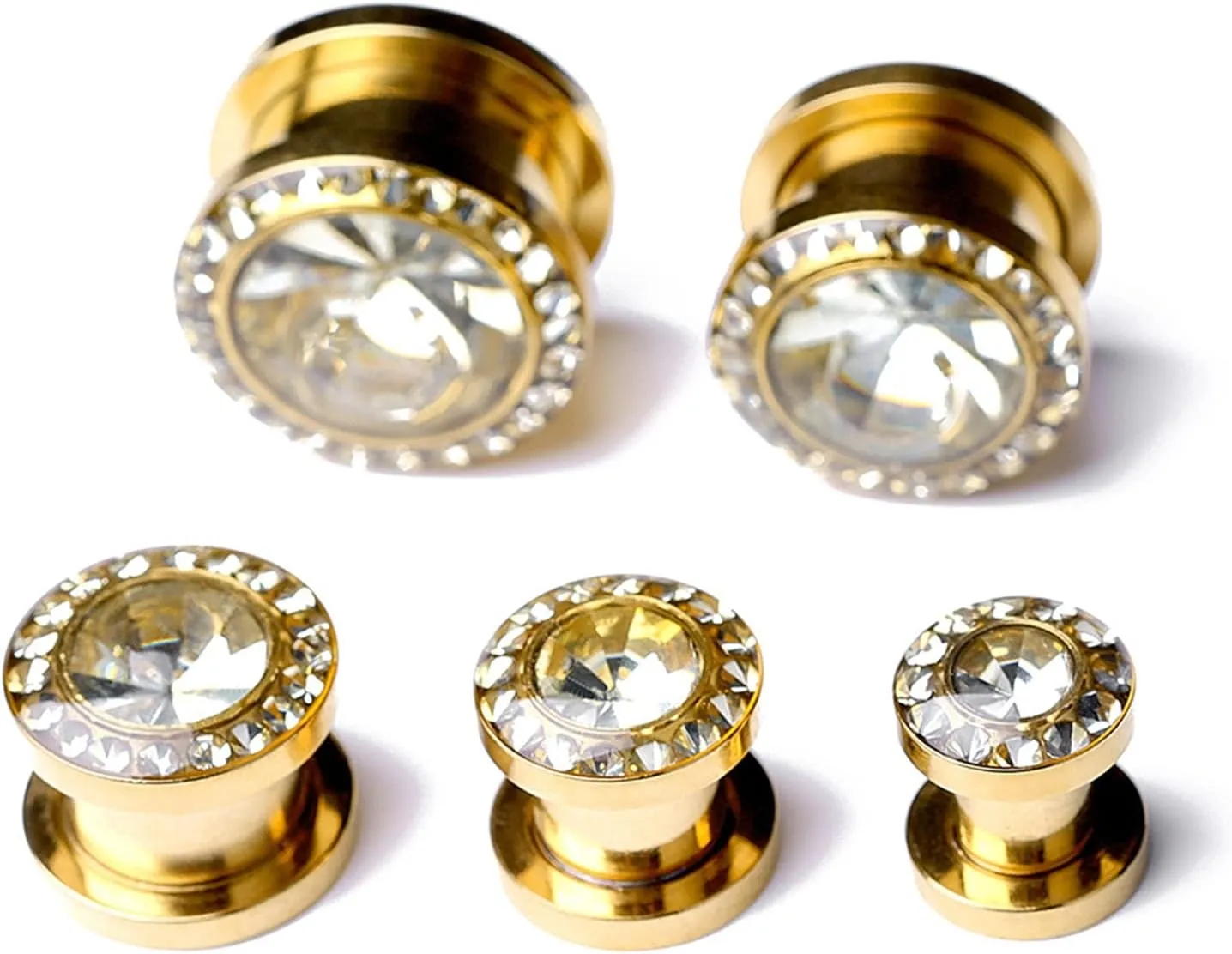 Daesar 2PCS Tunnel Gauges, Ear Gauges 00G 10mm Elegant Cubic Zirconia Stainless Steel Tunnels for Ears Piercing Jewelry