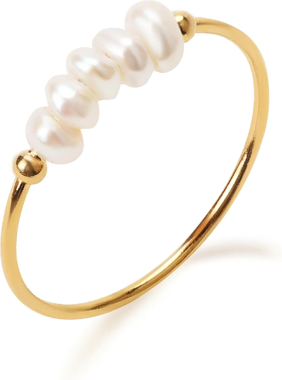 Dainty Gold Pearl Ring for Women, 18K Gold Plated with AAA Freshwater Pearls, Minimalist Stackable Band, Elegant Everyday Jewelry Gift