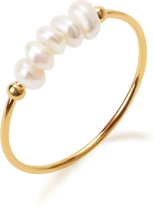 Dainty Gold Pearl Ring for Women, 18K Gold Plated with AAA Freshwater Pearls, Minimalist Stackable Band, Elegant Everyday Jewelry Gift