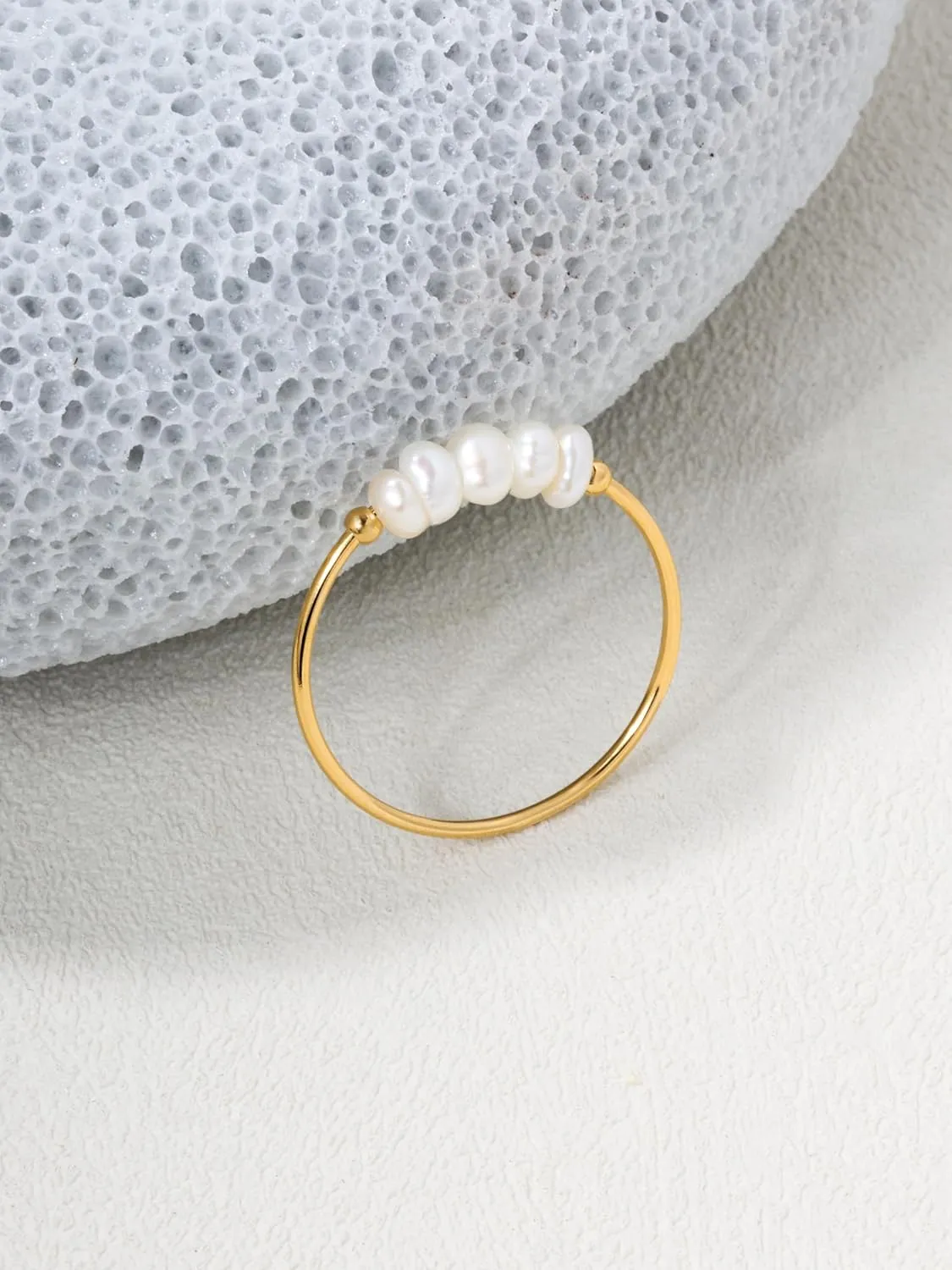 Dainty Gold Pearl Ring for Women, 18K Gold Plated with AAA Freshwater Pearls, Minimalist Stackable Band, Elegant Everyday Jewelry Gift