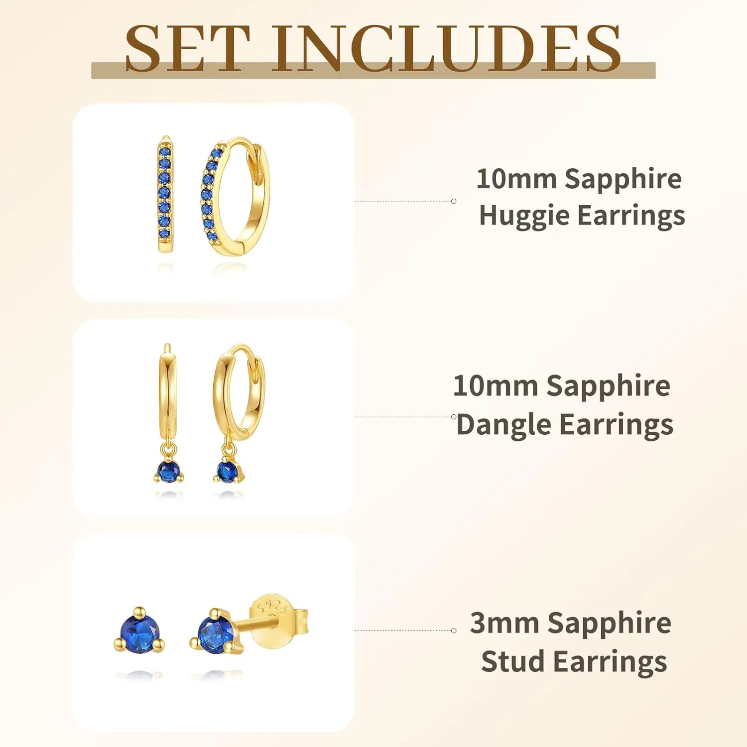 Dainty Hoop Earrings Set for Women, Gold Navy Blue | Shiny CZ Hoop Stud Earrings Set, 14K Gold Plated Jewelry Hypoallergenic Lightweight Trendy 2025