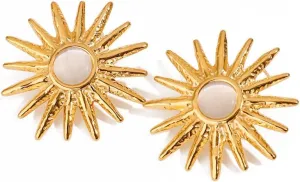 Dainty Tiny Sun Stud Earrings for Women Sensitive Ears Stainless Steel Minimalist Cat's Eye Stone Sunshine Statement Piercing Studs Fashion Hypoallergenic Anniversary Jewelry Gifts for Best Friend