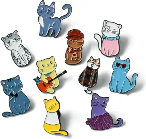 DanLingJewelry 10Pcs Cute Animal Enamel Brooch Pins Set Pet Cat Shaped Lapel Pins Accessory for DIY Backpacks Hats Bags Decor