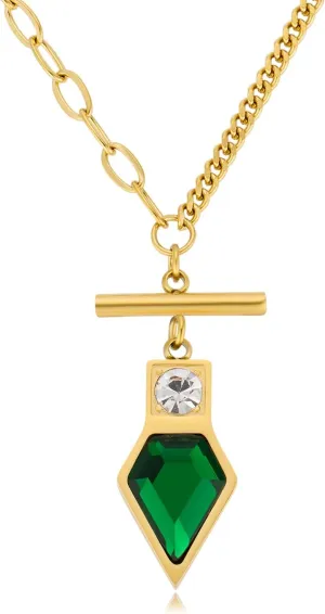DASIQI Colorful Heart Cubic Zirconia Pendant Necklace, Gold Stainless Steel Chain, Women Asymmetric Chain,18 inches, Red Green lavender