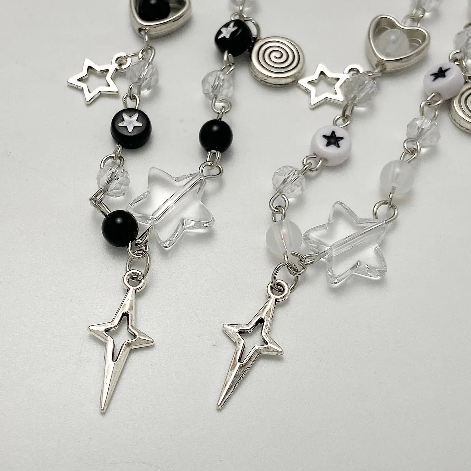 DATOA 2 Pcs Y2K Cool Punk Hollow Pentagram Beaded Couple Bracelet Handmade Guitar Gothic Star Pendant Bracelet for Couples Friends BFF Jewelry Gifts