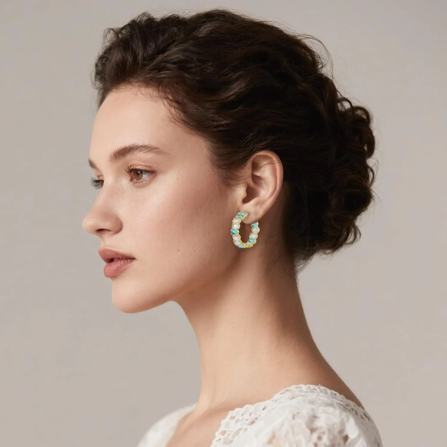 Dazzling Multicolor Austrian Crystal 14K Gold Plated Hoop Earrings for Women Fashion Hypoallergenic Jewelry Gift