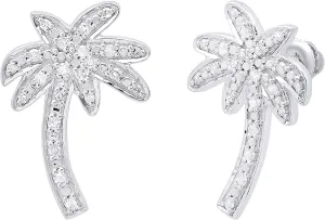 Dazzlingrock Collection Ladies Palm Tree Stud Earrings, Available in Various Round Diamonds & metal in 925 Sterling Silver