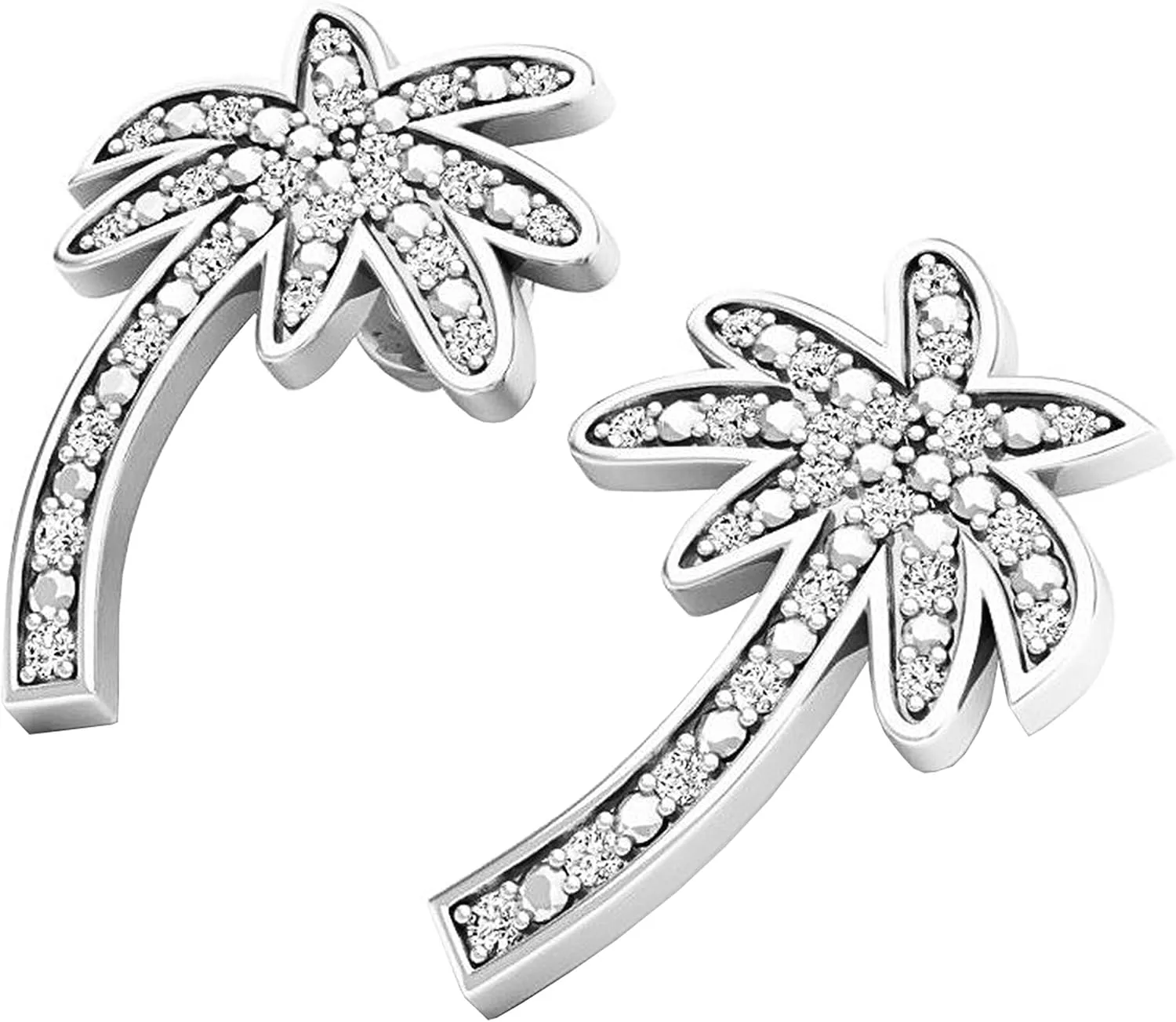Dazzlingrock Collection Ladies Palm Tree Stud Earrings, Available in Various Round Diamonds & metal in 925 Sterling Silver