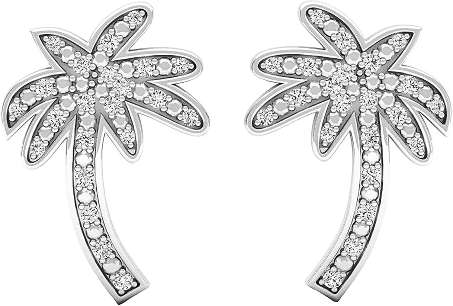 Dazzlingrock Collection Ladies Palm Tree Stud Earrings, Available in Various Round Diamonds & metal in 925 Sterling Silver