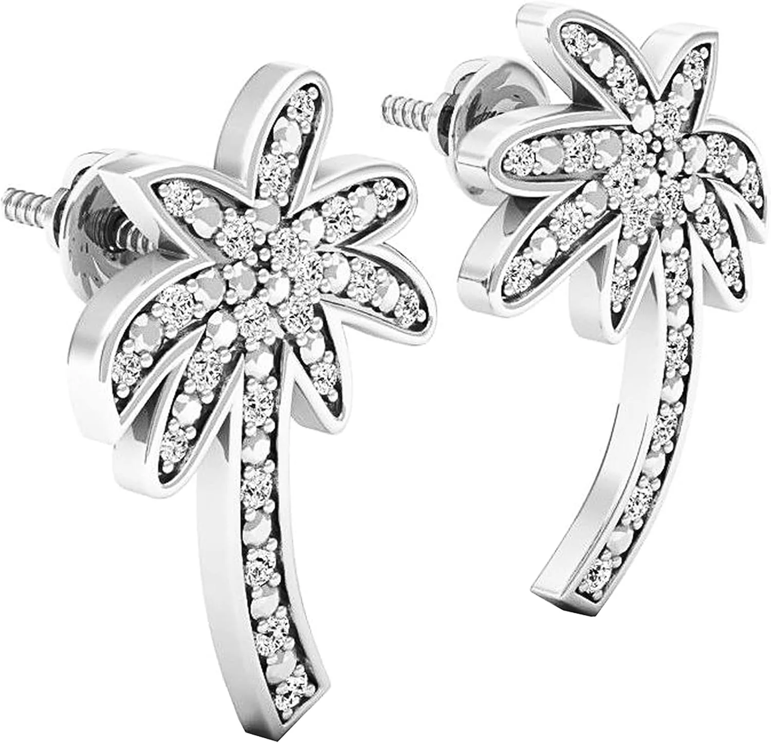 Dazzlingrock Collection Ladies Palm Tree Stud Earrings, Available in Various Round Diamonds & metal in 925 Sterling Silver
